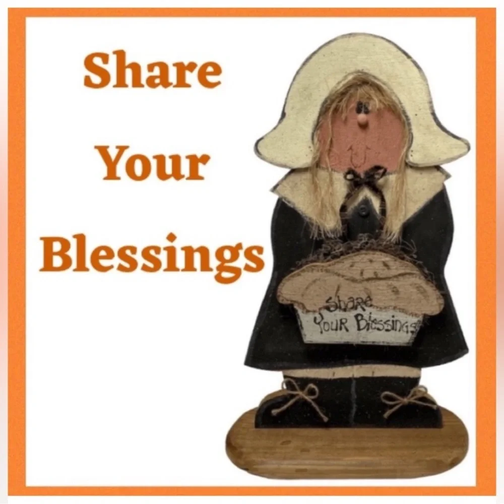 Autumn Fall Harvest Décor Blessings Pilgrim Girl Thanksgiving Farmhouse Cottage